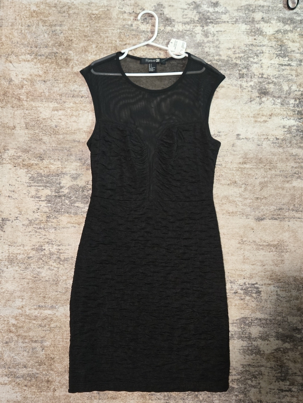 Forever 21 Black Sleeveless Sheath Dress with Mesh Yoke